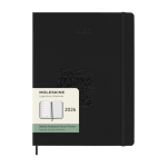 Agenda semanal grande com fecho elástico e capa dura Moleskine cor preto vista detalhe com logo