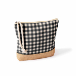 Necessaire em algodão reciclado e juta com design aos quadrados 220 g/m² cor preto primeira vista