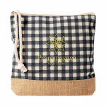Necessaire em algodão reciclado e juta com design aos quadrados 220 g/m² cor preto terceira vista