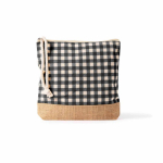 Necessaire em algodão reciclado e juta com design aos quadrados 220 g/m² cor preto