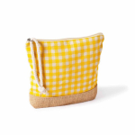 Necessaire em algodão reciclado e juta com design aos quadrados 220 g/m² cor amarelo primeira vista