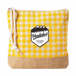 Necessaire em algodão reciclado e juta com design aos quadrados 220 g/m² cor amarelo segunda vista