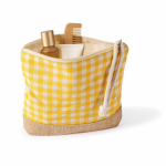 Necessaire em algodão reciclado e juta com design aos quadrados 220 g/m² cor amarelo terceira vista