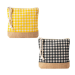 Necessaire em algodão reciclado e juta com design aos quadrados 220 g/m² cor amarelo quarta vista