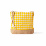 Necessaire em algodão reciclado e juta com design aos quadrados 220 g/m² cor amarelo
