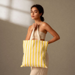 Saco de algodão reciclado com asas compridas e design às riscas 180 g/m² cor amarelo terceira vista
