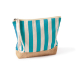 Necessaire às riscas em algodão e juta com cordão no puxador cor azul primeira vista