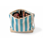 Necessaire às riscas em algodão e juta com cordão no puxador cor azul segunda vista