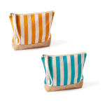 Necessaire às riscas em algodão e juta com cordão no puxador cor azul terceira vista