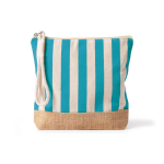 Necessaire às riscas em algodão e juta com cordão no puxador cor azul