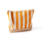 Necessaire às riscas em algodão e juta com cordão no puxador cor cor-de-laranja primeira vista