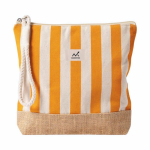 Necessaire às riscas em algodão e juta com cordão no puxador cor cor-de-laranja terceira vista