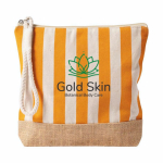 Necessaire às riscas em algodão e juta com cordão no puxador cor cor-de-laranja quarta vista