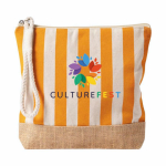 Necessaire às riscas em algodão e juta com cordão no puxador cor cor-de-laranja quinta vista
