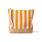 Necessaire às riscas em algodão e juta com cordão no puxador cor cor-de-laranja