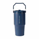 Garrafa térmica anti-fugas em aço inoxidável reciclado 600 ml cor azul-marinho quarta vista