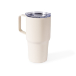 Copo térmico de aço inoxidável anti-derrame com asa 600 ml cor bege
