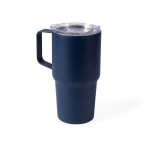 Copo térmico de aço inoxidável anti-derrame com asa 600 ml cor azul-marinho