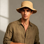 Chapéu de aventura ajustável estilo safari em nylon e poliéster cor camel vista detalhe 4
