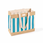 Saco em algodão reciclado e juta com design aos quadrados 220 g/m² cor azul riviera primeira vista