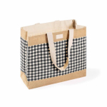 Saco em algodão reciclado e juta com design aos quadrados 220 g/m² cor branco/preto primeira vista