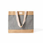 Saco em algodão reciclado e juta com design aos quadrados 220 g/m² cor branco/preto segunda vista