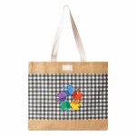 Saco em algodão reciclado e juta com design aos quadrados 220 g/m² cor branco/preto terceira vista