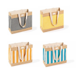 Saco em algodão reciclado e juta com design aos quadrados 220 g/m² cor branco/preto quarta vista