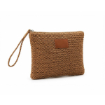 Bolsa necessaire em papel e poliéster com etiqueta para marcação cor castanho segunda vista