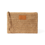 Bolsa necessaire em papel e poliéster com etiqueta para marcação cor castanho