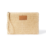 Bolsa necessaire em papel e poliéster com etiqueta para marcação cor natural