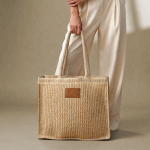 Saco de papel e poliéster com asas longas e etiqueta para marcação cor natural segunda vista