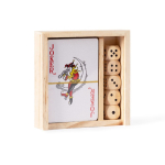 Set de baralho e dados em caixa deslizante de madeira personalizável cor madeira clara primeira vista