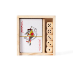 Set de baralho e dados em caixa deslizante de madeira personalizável cor madeira clara