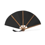 Leque dobrável de bambu e poliéster para eventos 23 cm cor preto primeira vista