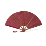 Leque dobrável de bambu e poliéster para eventos 23 cm cor vermelho primeira vista