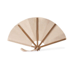 Leque dobrável de bambu e poliéster para eventos 23 cm cor natural primeira vista
