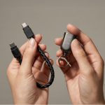 Cabo porta-chaves de carregamento rápido com entrada tipo C, USB-C cor preto vista detalhe