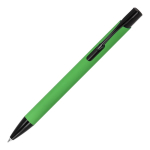 Esferográfica de alumínio reciclado com clip preto e tinta azul cor verde