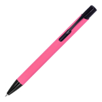 Esferográfica de alumínio reciclado com clip preto e tinta azul cor cor-de-rosa