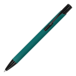 Esferográfica de alumínio reciclado com clip preto e tinta azul cor verde-escuro