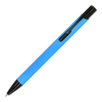 Esferográfica de alumínio reciclado com clip preto e tinta azul cor azul-claro
