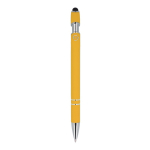 Esferográfica de alumínio reciclado com clip robusto e tinta preta cor amarelo quarta vista