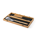 Conjunto de churrasco em caixa de bambu com utensílios para grelhar cor natural segunda vista