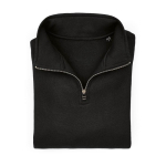 Sweatshirt unissexo em algodão orgânico com fecho 1/4 340g/m² Malibu cor preto segunda vista frontal 