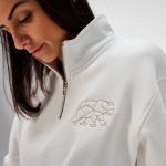 Sweatshirt unissexo em algodão orgânico com fecho 1/4 340g/m² Malibu cor branco segunda vista ambiente