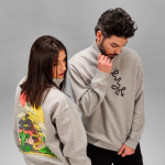 Sweatshirt unissexo em algodão orgânico com fecho 1/4 340g/m² Malibu cor cinzento mesclado