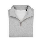 Sweatshirt unissexo em algodão orgânico com fecho 1/4 340g/m² Malibu cor cinzento mesclado segunda vista frontal 