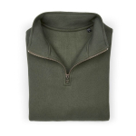 Sweatshirt unissexo em algodão orgânico com fecho 1/4 340g/m² Malibu cor verde militar segunda vista frontal 