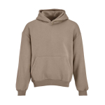Sweatshirt capuz oversize 340 g/m² em algodão e poliéster reciclado Ericeira cor castanho-claro vista frontal 